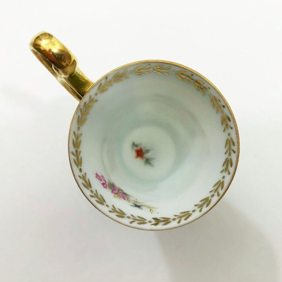 EUC Small Demitasse Cup 1 oz Size Gold Tone Handle & Trim Floral Design - Picture 3 of 9